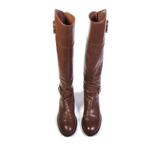 TORY BURCH Boots 8 Brown Adeline Logo Knee High Riding Boots Size 8 - Picture 8 of 8